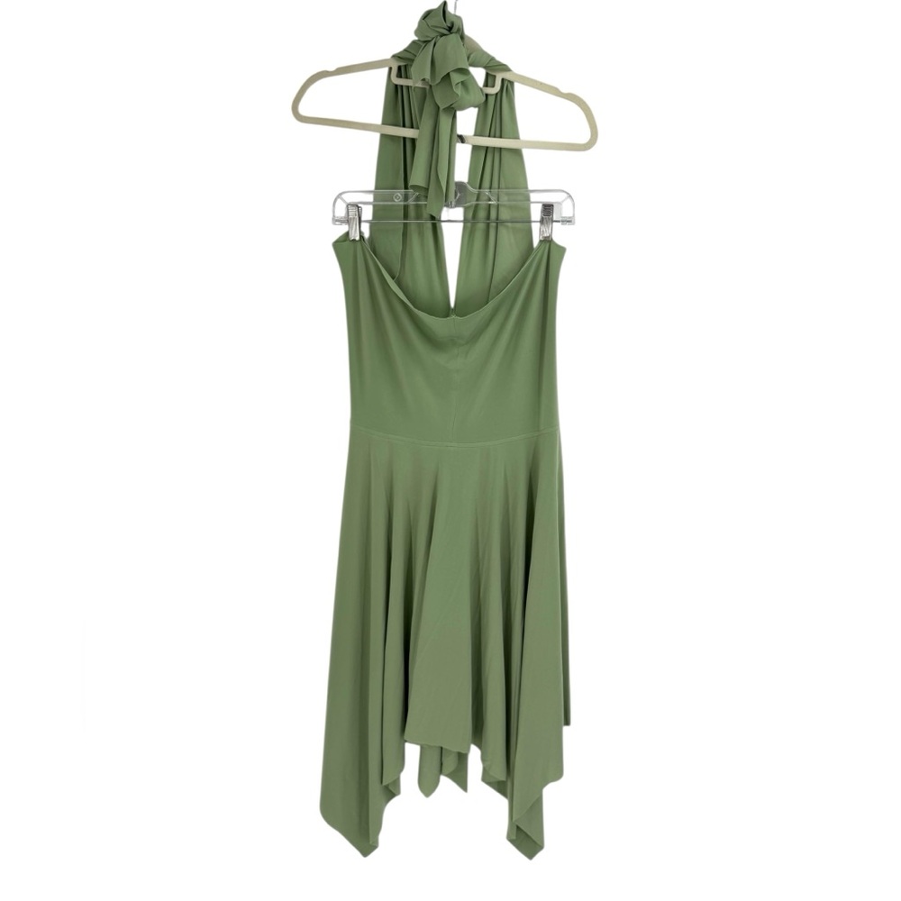 Norma Kamali Convertible Handkerchief Dress Sage Green Multi-Way Halter Cocktail - Picture 3 of 10